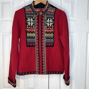 Icelandic Design Jacket Women's Size SMALL‎ outdoor Wool Red Snowflakes Winter